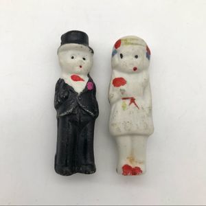 𝅺Antique Wedding Cake Toppers Bride Groom Penny Dol